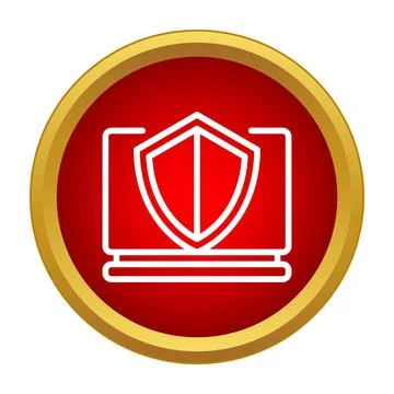 Laptop displaying shield protecting data in a red circle Stock Illustration