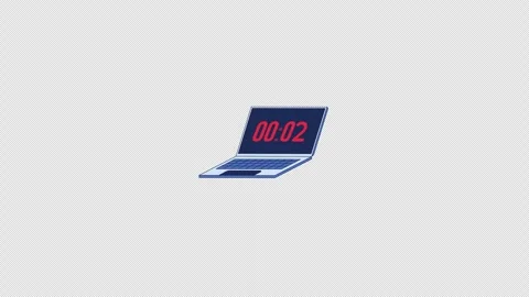 Laptop displaying six second countdown timer 2D cartoon animation Stock Footage 348155641