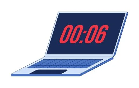 Laptop displaying six second countdown timer 2D cartoon clip art Stock Illustration
