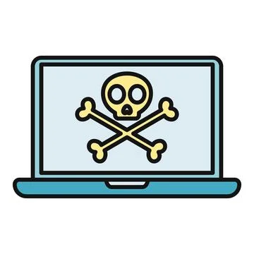 Laptop displaying skull and crossbones warning of virus Stock Illustration