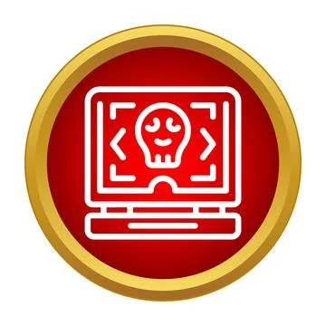 Laptop displaying skull symbol, representing cyber crime and data security Stock Illustration