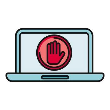 Laptop displaying stop hand blocking digital access Stockillustratie