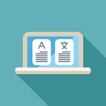 Laptop displaying translation software for global communication Stock Illustration