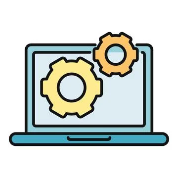 Laptop displaying two gears for system configuration Stockillustratie