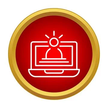 Laptop displaying user notification icon in red circle Stock Illustration