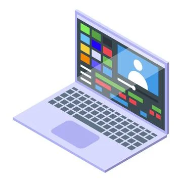 Laptop displaying video editing software, empowering content creators to prod Stock Illustration