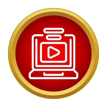 Laptop displaying video player icon, streaming content Stock Illustration