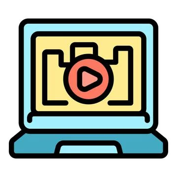 Laptop displaying video player interface with play button and timeline Stock Illustration