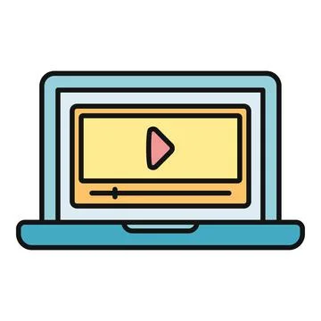 Laptop displaying video player interface for online streaming Stock Illustration