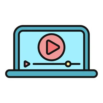 Laptop displaying video player interface with play button 스톡 일러스트