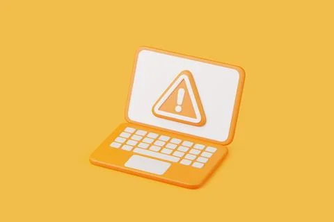 Laptop displaying warning alert triangle icon Stock Illustration