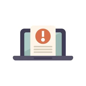 Laptop displaying warning message with exclamation point icon Stock Illustration