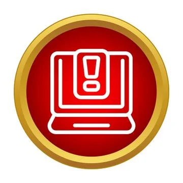 Laptop displaying warning notification icon on red circle 스톡 일러스트