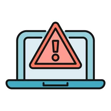 Laptop displaying warning triangle, system error message Stock Illustration