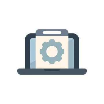 Laptop displaying web development project management software with gear icon Illustrazione stock