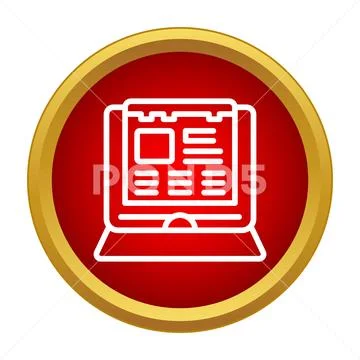 Laptop displaying website interface icon in red circle Stockillustratie