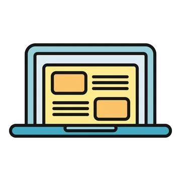 Laptop displaying website interface icon with content layout Stock Illustration