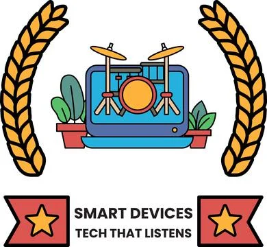 Laptop displays drum set with leafy accents イラスト素材