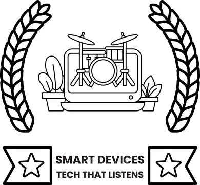 Laptop displays drum set with leafy accents Stock Illustration