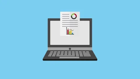 Laptop displays dynamic data reports showing various charts and graphs, rep.. Stock Footage 333292346