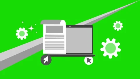 Laptop with document and gear icon animation, Flat laptop with a document o.. Stock Footage 334762686