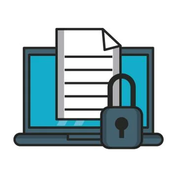Laptop with document and padlock 스톡 일러스트