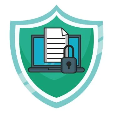 Laptop with document and padlock Illustrazione stock