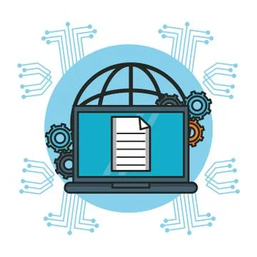 Laptop with document and work Illustrazione stock