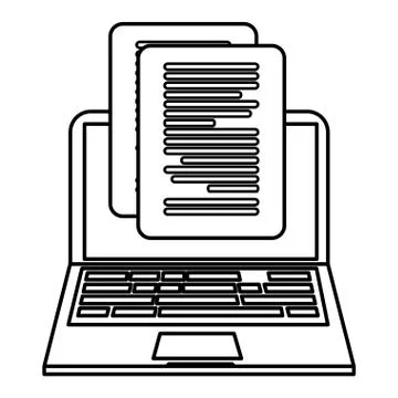 Laptop with documents files Illustrazione stock