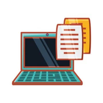 Laptop with documents icons Illustrazione stock