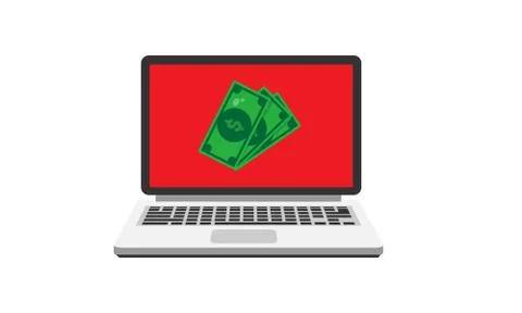 Laptop with dollar banknotes.Vector illustration isolated on white background Stock Illustration
