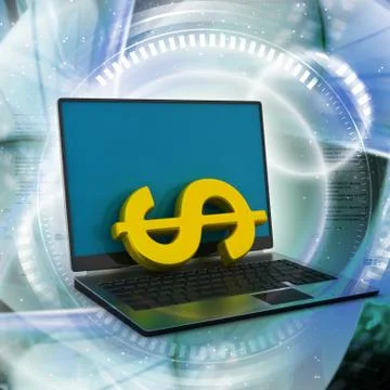 Laptop with dollar in color background Stock Illustration