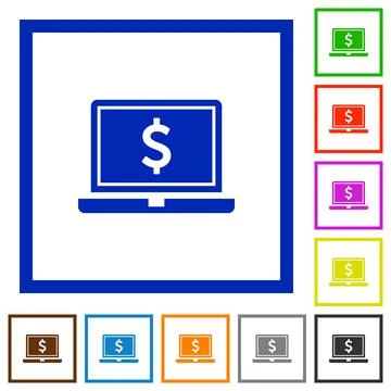 Laptop with Dollar sign flat framed icons イラスト素材