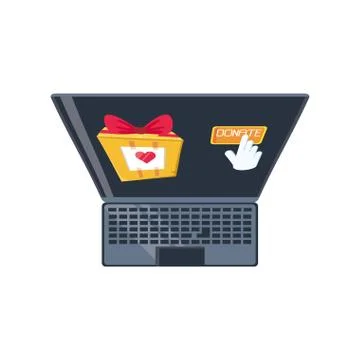 Laptop with donation gift on white background Stock-Illustration