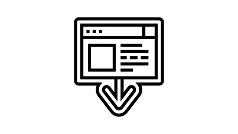 Laptop down arrow download website line icon animation Stock Footage 326131097