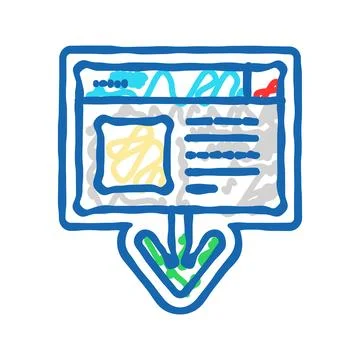 Laptop down arrow download website icon doodle illustration Stock Illustration