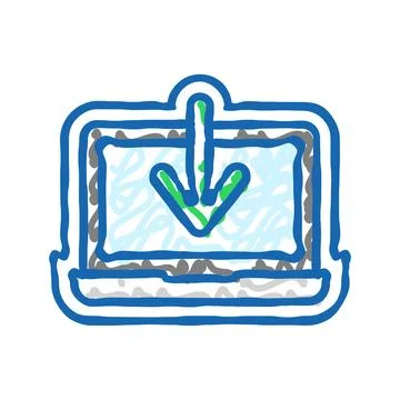 Laptop downloading data computer icon doodle illustration イラスト素材