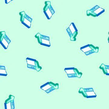 Laptop downloading data computer isometric icon seamless pattern Stock Illustration