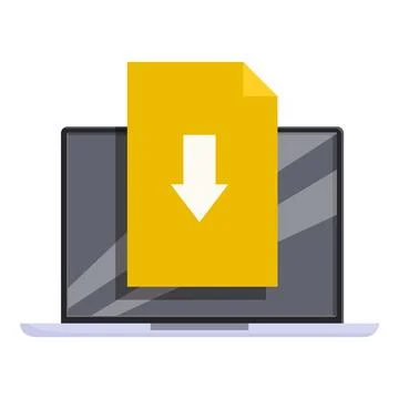 Laptop downloading document with down arrow symbol Stock Illustration