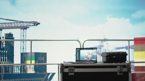 Laptop on drilling rig ship with dashboard monitoring operation performance Stock Footage 319969928