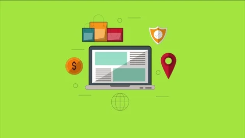 Laptop E-Commerce Platform and Digital Marketing Concept Animation Stock-Footage 339342989