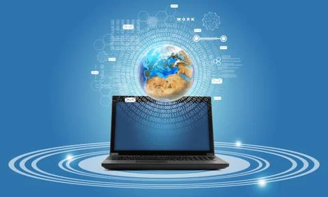 Laptop with earth globe 스톡 일러스트