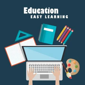 Laptop with education easy e-learning icons 스톡 일러스트