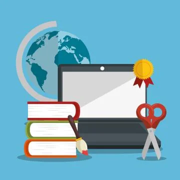Laptop with education easy e-learning icons Illustrazione stock