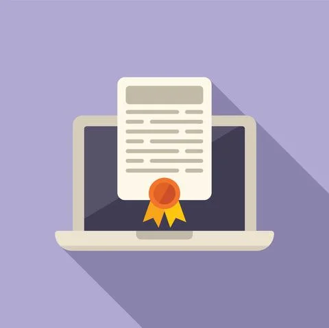 Laptop education icon flat vector. Online graduation 스톡 일러스트