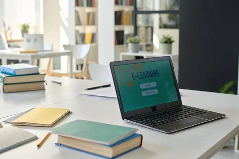 Laptop with educational program on screen Foto stock