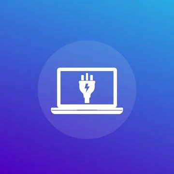 Laptop with electric plug icon Stock Illustration