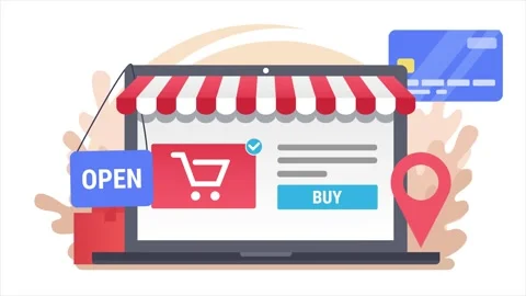 Laptop with electronic commerce icons, 4k video animation Stock Footage 139329902