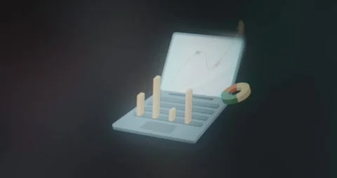 Laptop with elements of data analysis and financial planning Stock Footage 313865031