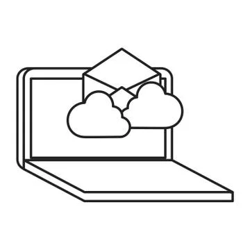 Laptop email cloud computing on white background 스톡 일러스트